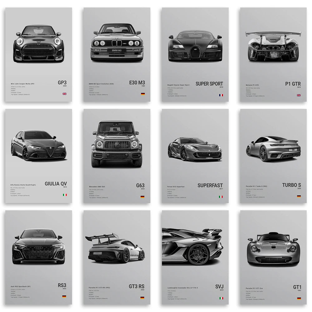 Assorted Cars Canvas Wall Art Print Posters and Decorative Murals
